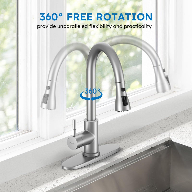 Arofa Kitchen Faucet with Pull Down Sprayer, Brushed Nickel Kitchen Sink Faucet Single Handle Stainless Steel for 1 or 3 Hole Farmhouse Laundry Utility Rv Bar Sinks - Image 5